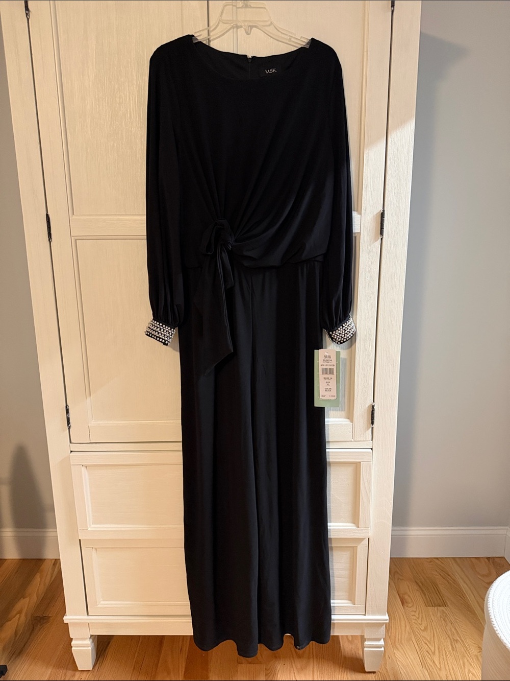 MSK Black Long Sleeve Tie-Front jumpsuit with Embellished Cuffs